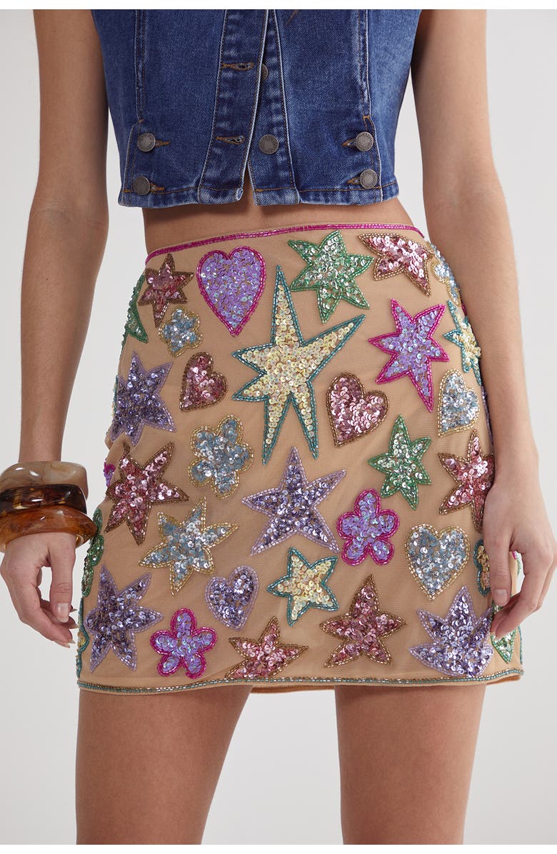 NASTY GAL Hand Embellished Sequin Mini Skirt, Main, color, Nude