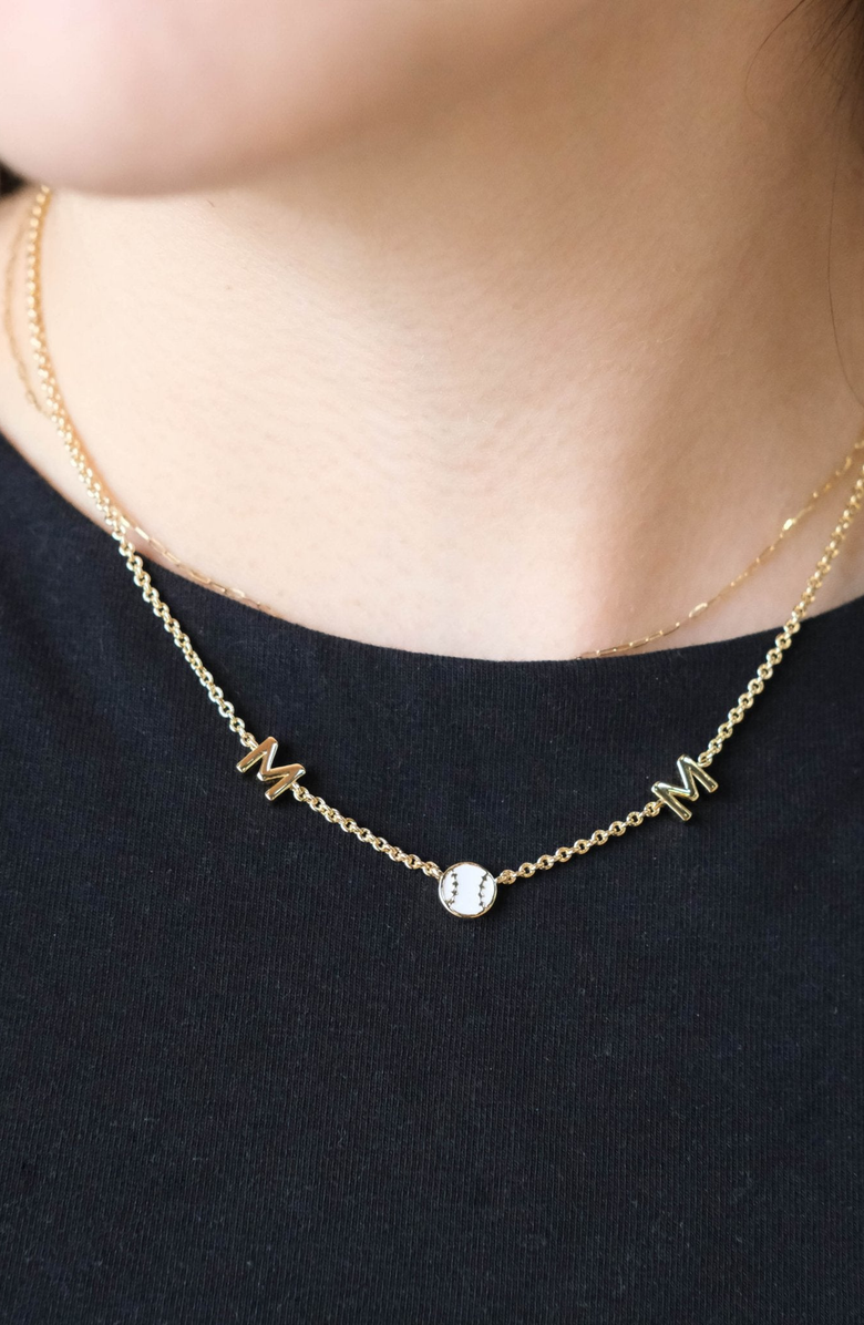 Nickel & Suede Baseball Mom Necklace, Alternate, color, Gold Plated