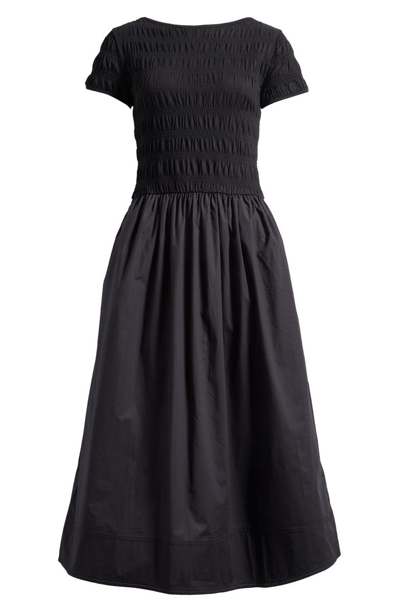 Madewell Smocked Boatneck Midi Dress, Alternate, color, Jet Black