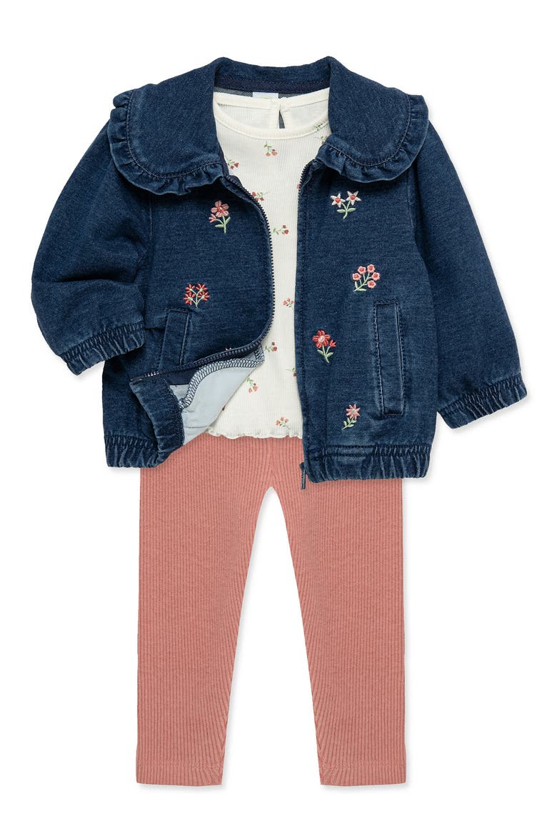 Kids' Floral Jacket, Top & Leggings 3-Piece Set, Alternate, color, DENIM