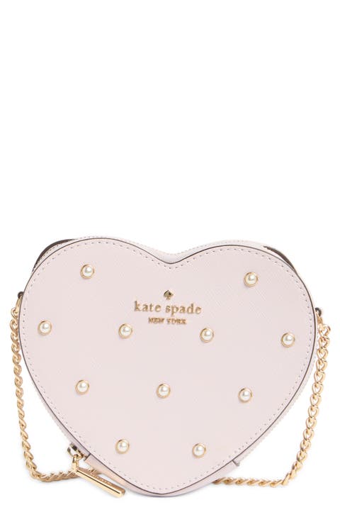 other love faux pearl stud leather heart crossbody bag