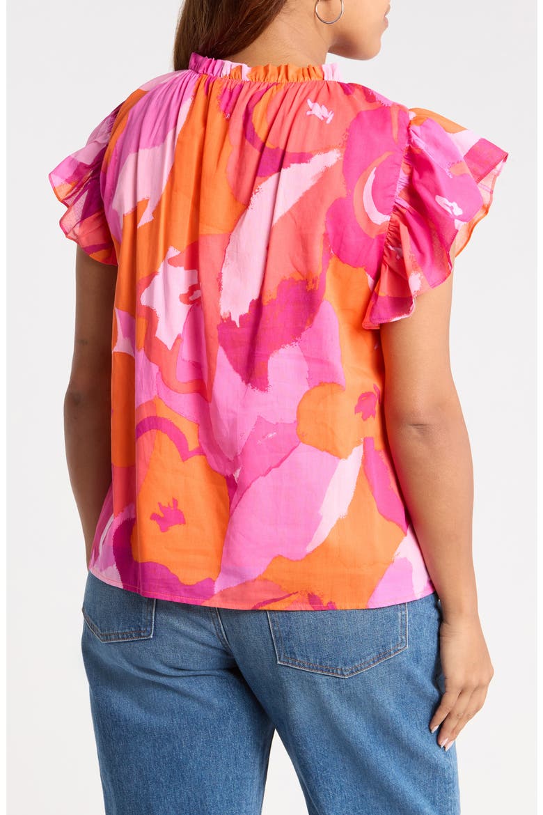 Merim Deniza Floral Split Neck Cotton Top, Alternate, color, ORANGE PINK MULTI