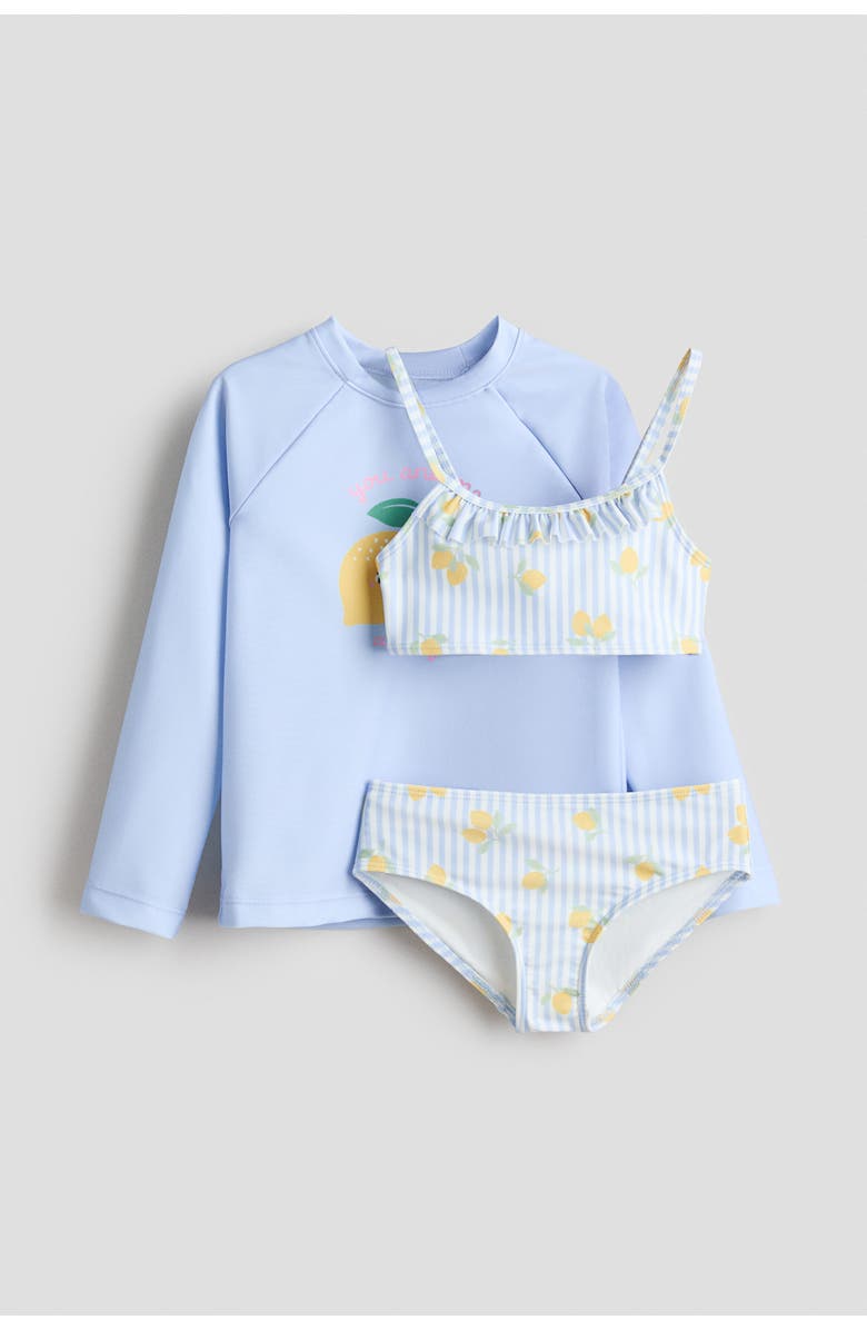 H&M Bikini And Swim Top Set, Main, color, Light Blue/Lemons