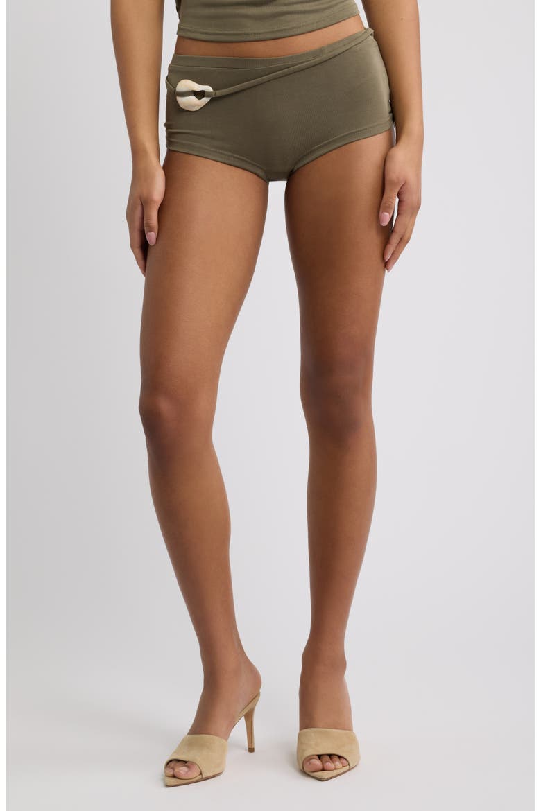 Kireza Twist Mini Shorts, Main, color, KHAKI