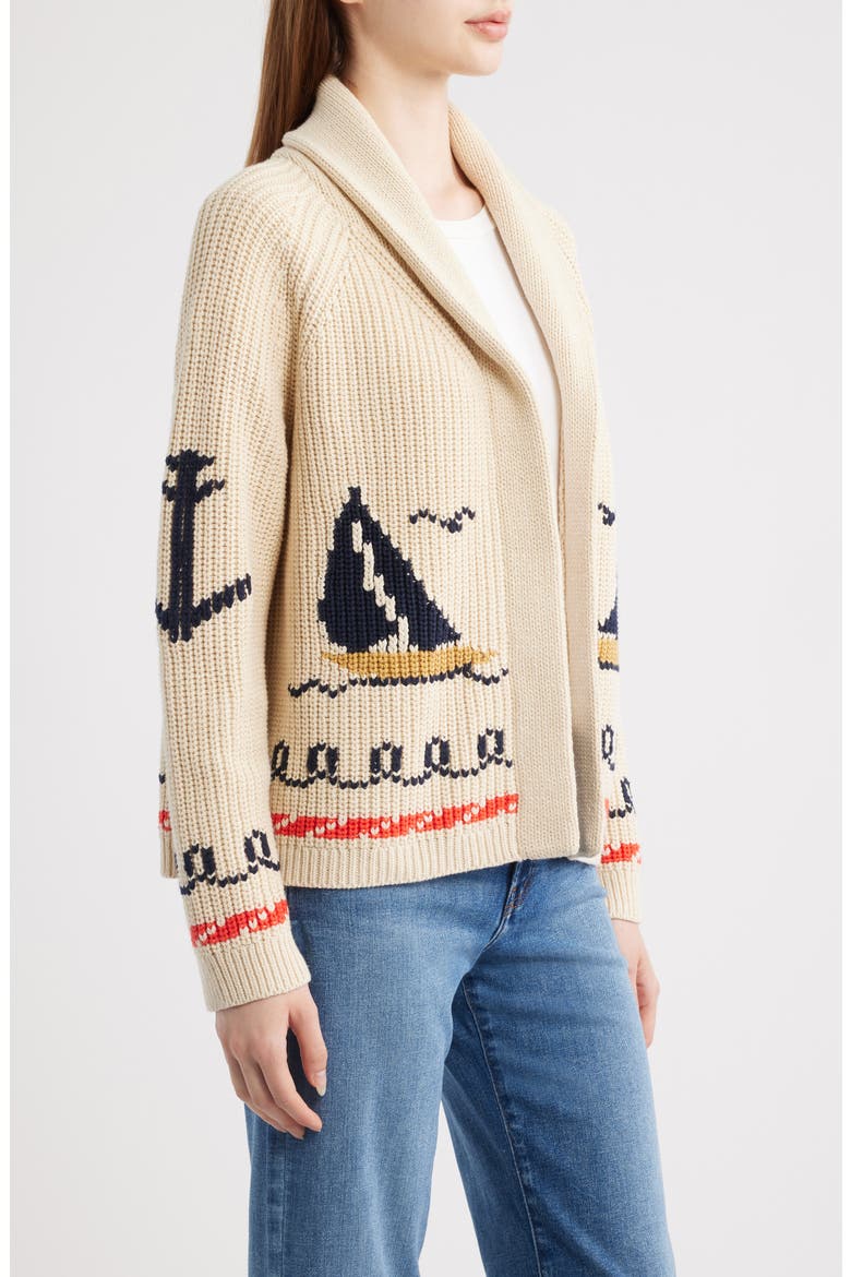 The Sailboat Lodge Shawl Collar Cardigan, Alternate, color, CREAM