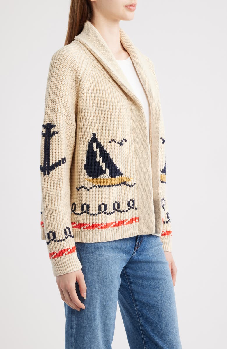 THE GREAT. The Sailboat Lodge Shawl Collar Cardigan, Alternate, color, Cream