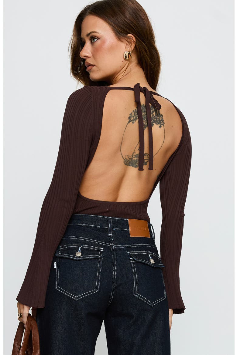 Mayok Open Back Rib Bodysuit, Alternate, color, BROWN