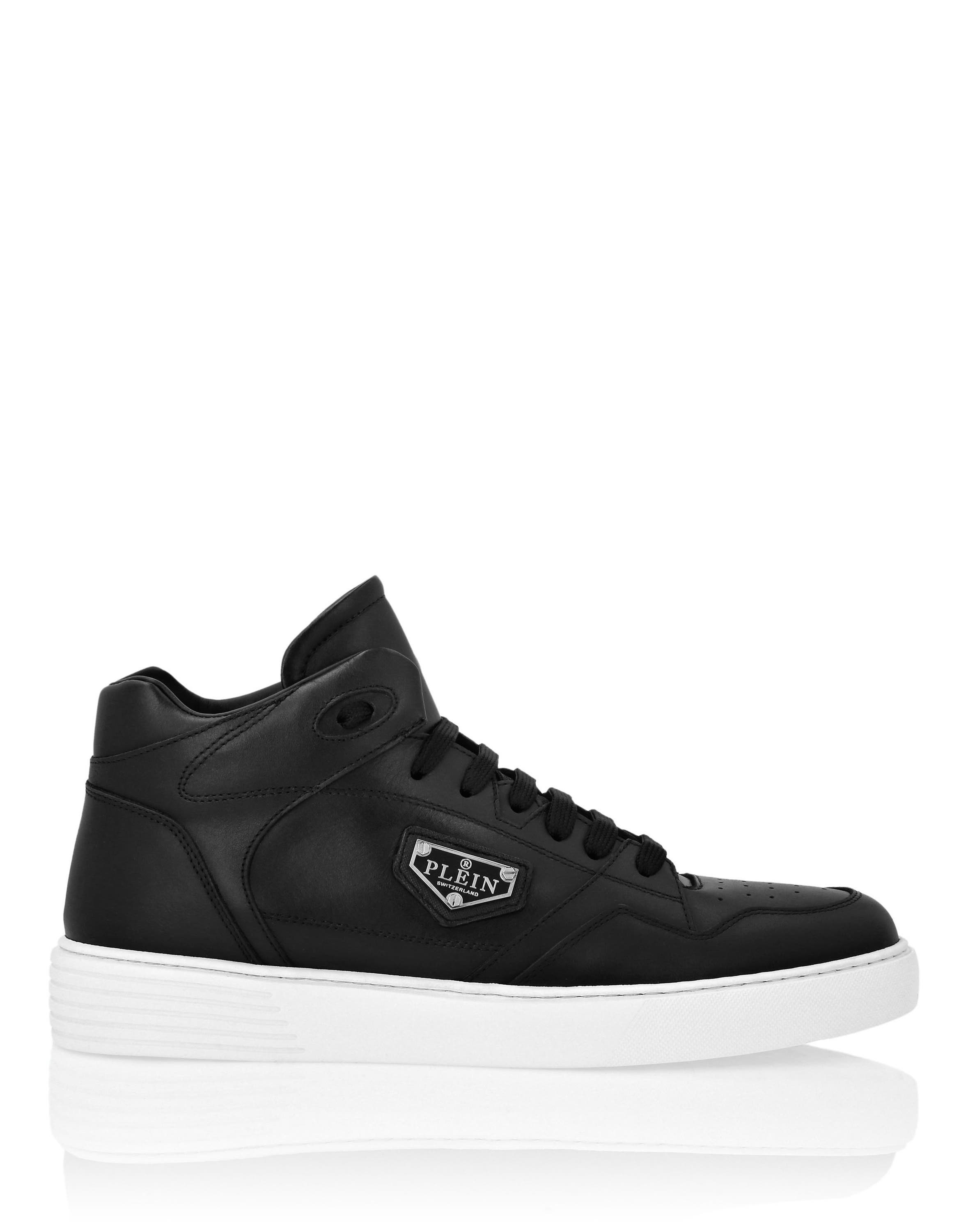 Nappa Leather Mid Top Sneakers Unisex, Alternate, color, black