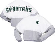 SPIRIT JERSEY Women's Spirit Jersey White Michigan State Spartans Heather Block Cropped Long Sleeve Jersey T-Shirt