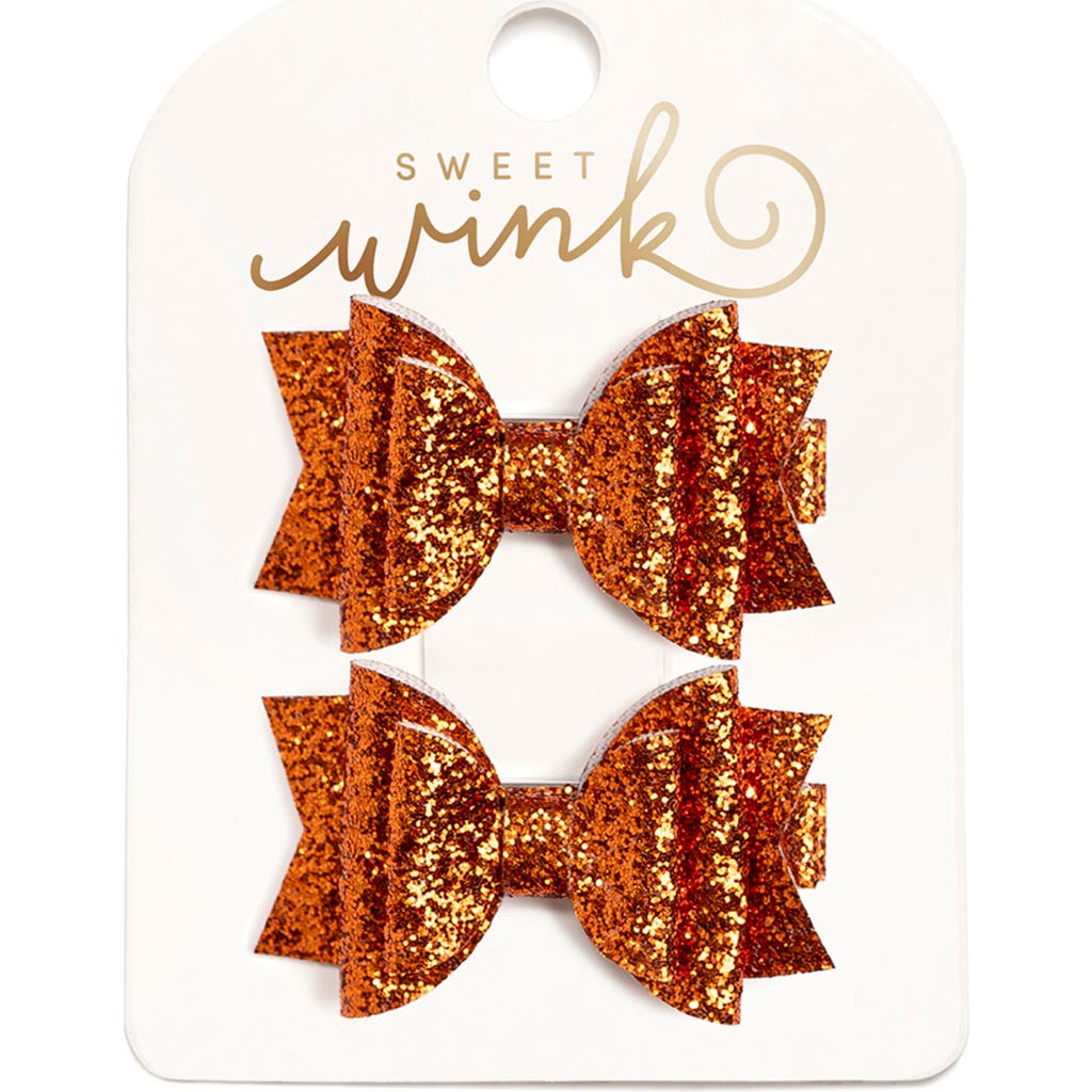 Sweet Wink Spice Glitter Bow Clip Set In Orange