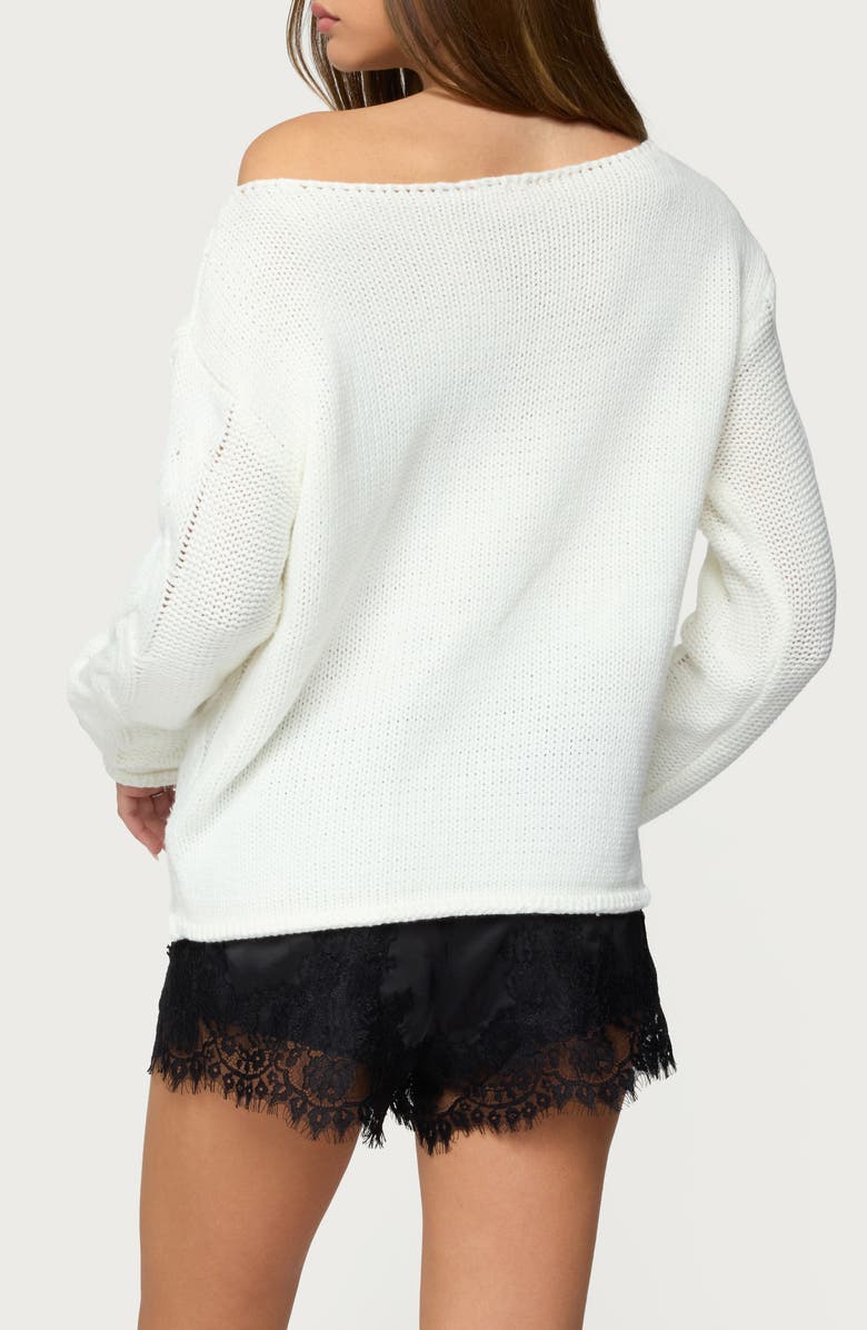 EDIKTED Nellie One-Shoulder Cable Stitch Sweater, Alternate, color, Cream
