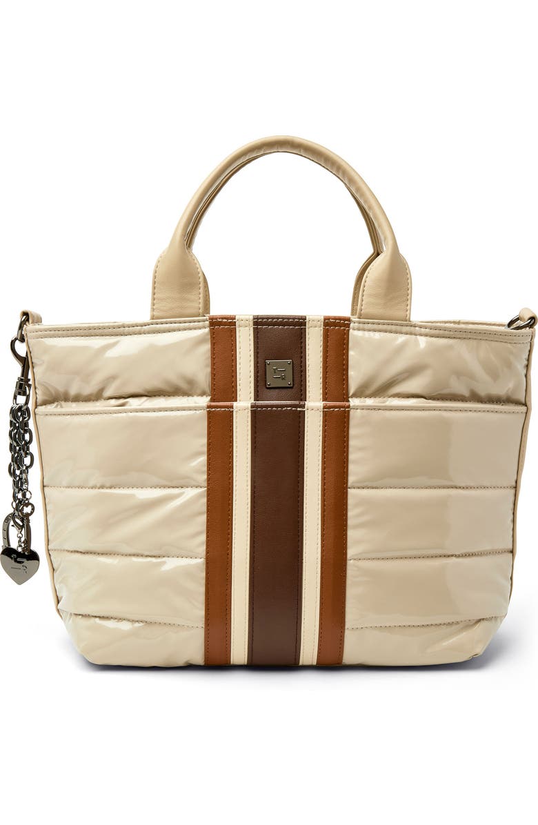 THINK ROYLN Getaway Quilted Puffer Tote, Main, color, Blonde Patent And Colorblock