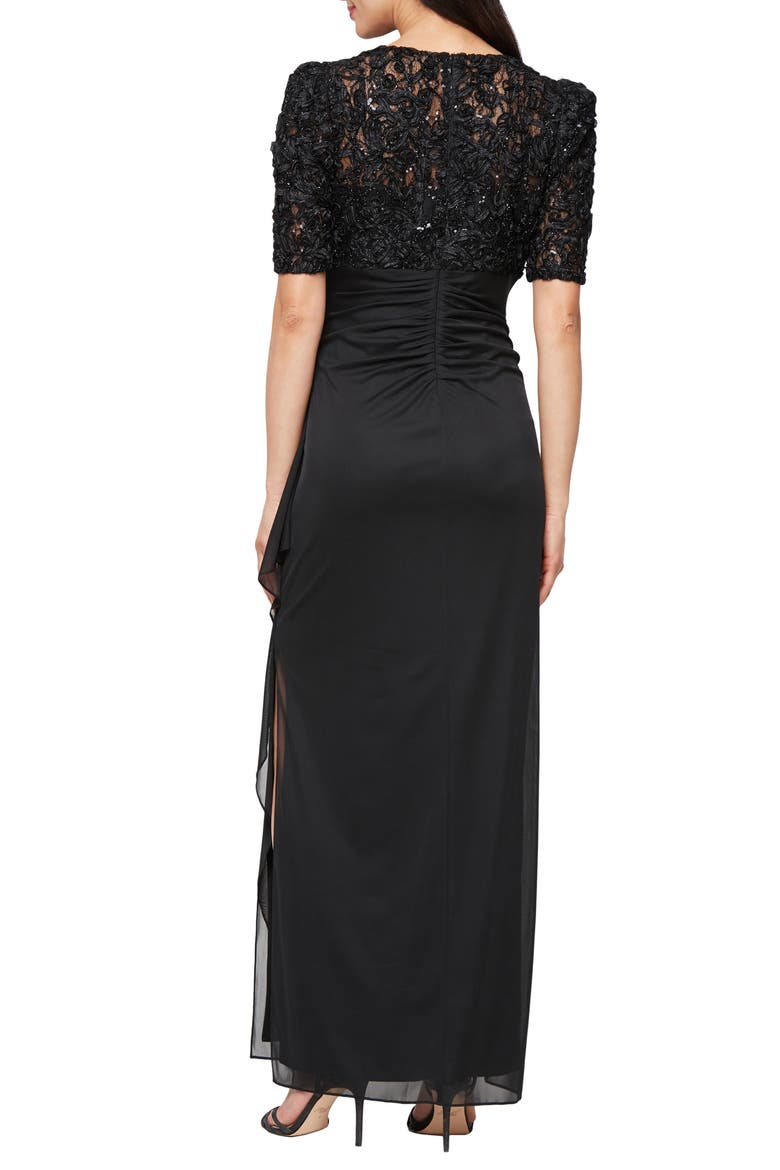 Embellished Short Sleeve Empire Waist Gown, Alternate, color, BLACK