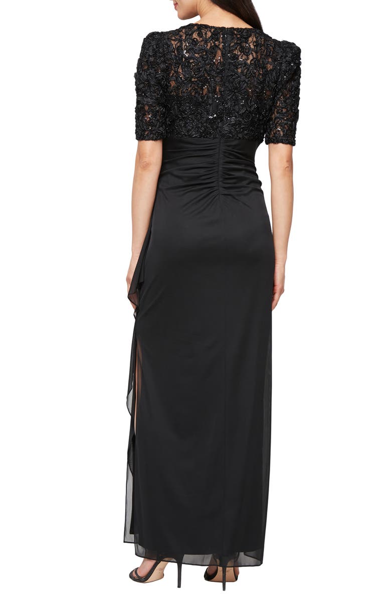 Alex Evenings Embellished Short Sleeve Empire Waist Gown, Alternate, color, Black