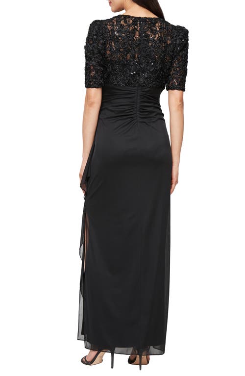 Alex Evenings Embellished Short Sleeve Empire Waist Gown In Black