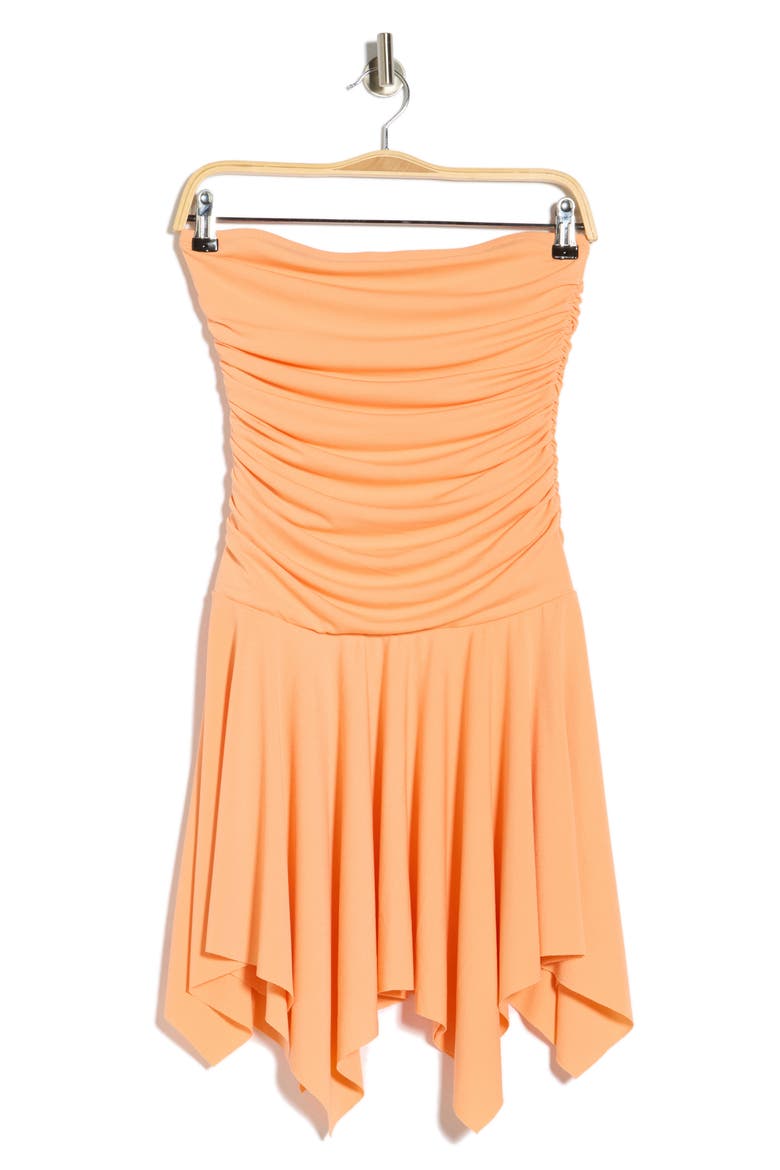 Ruched Strapless Drop Waist Dress, Alternate, color, PEACH COBBLER