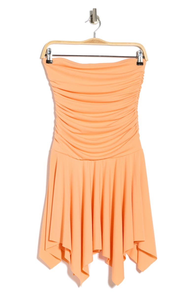 Madden Girl Ruched Strapless Drop Waist Dress, Alternate, color, Peach Cobbler