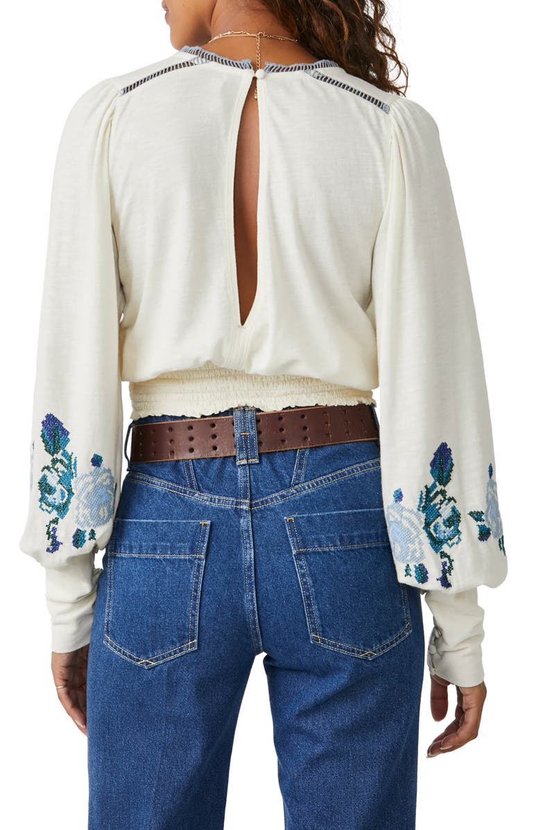 Free People Felicity Embroidered Smocked Waist Peasant Blouse, Alternate, color, 