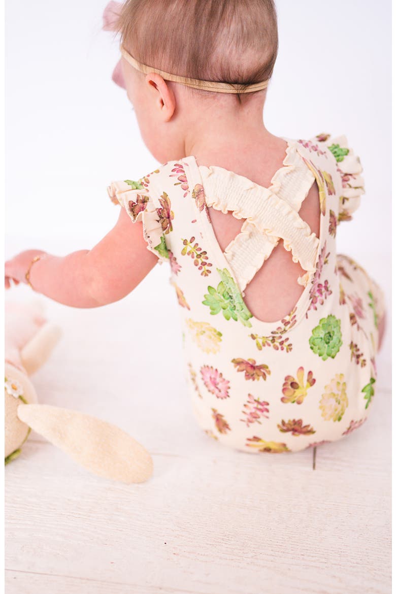 Cross Back Organic Cotton Romper, Alternate, color, BUTTERCREAM SUCCULENTS