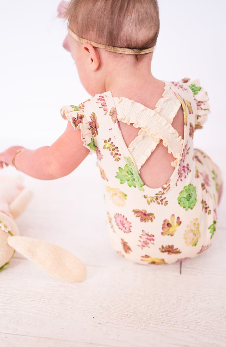 L'ovedbaby Cross Back Organic Cotton Romper, Alternate, color, Buttercream Succulents