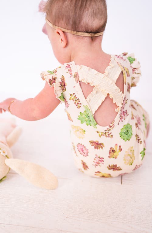 L'ovedbaby Cross Back Organic Cotton Romper In Buttercream Succulents