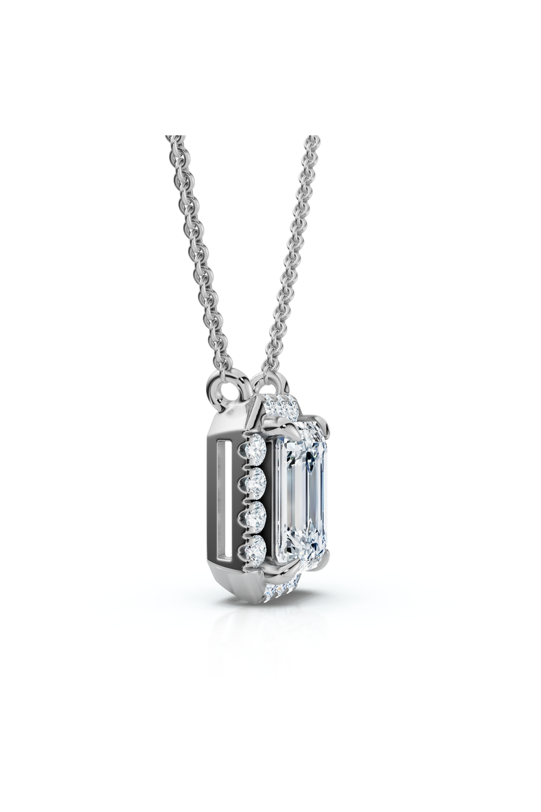3/4Ct Emerald Cut Diamond Halo Pendant 14k Gold 18" Necklace Lab Grown EF/VS, Alternate, color, White Gold