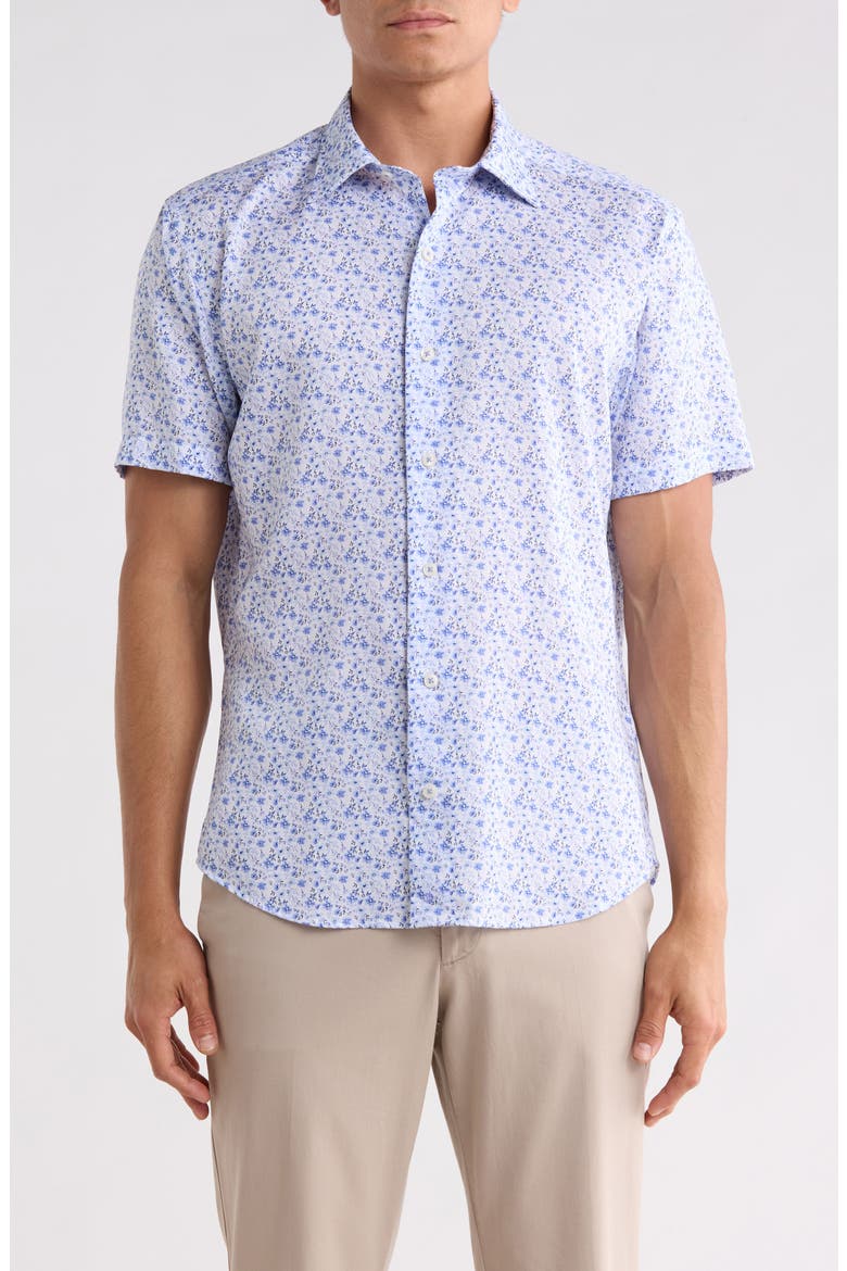 Print Button-Up Shirt, Main, color, WHITE/ LILAC