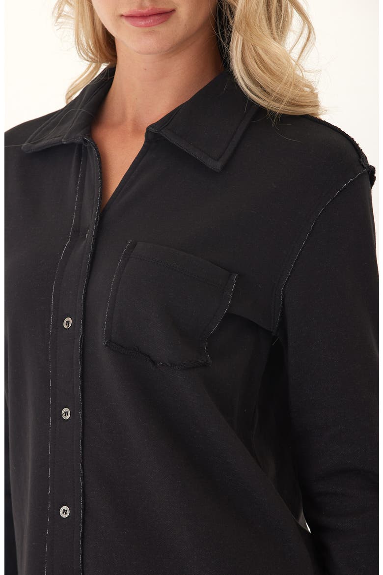 Kalynn Cotton Blend French Terry Button-Up Shirt, Alternate, color, BLACK