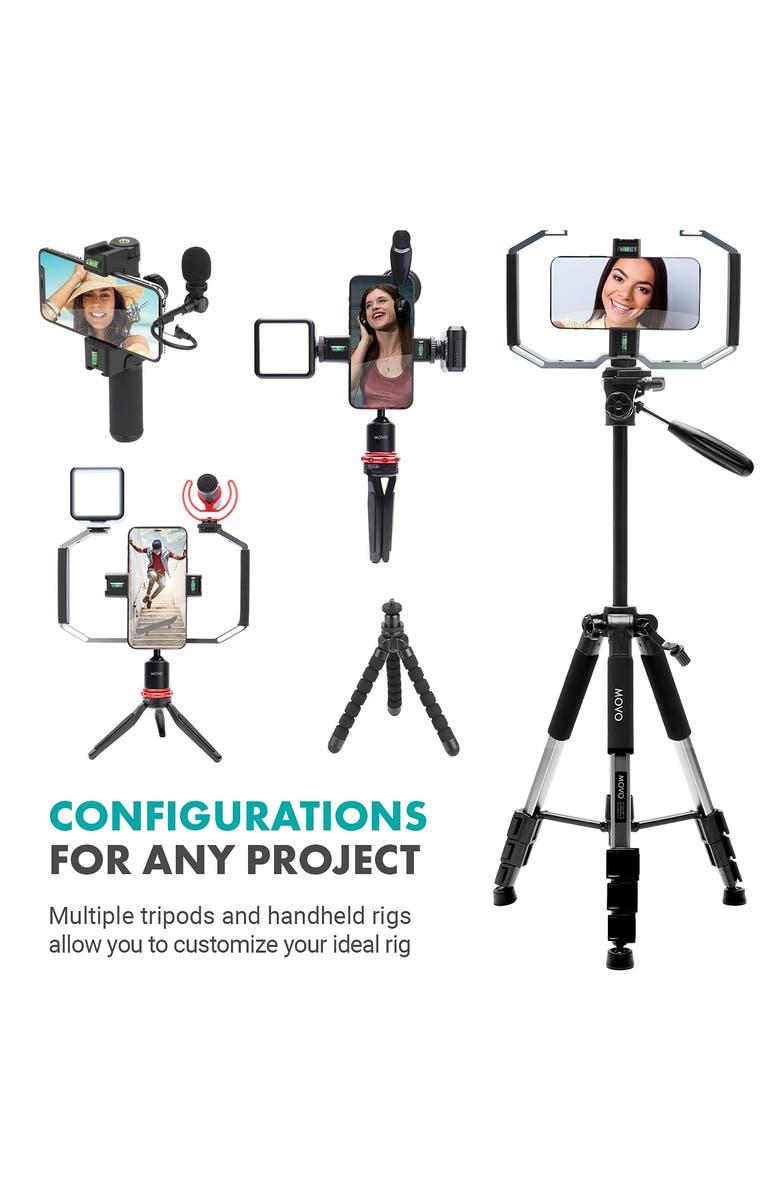 MOVO iVlog5 Director's Vlogging Kit with Various Microphones, Lights, and Accessories, Alternate, color, Black