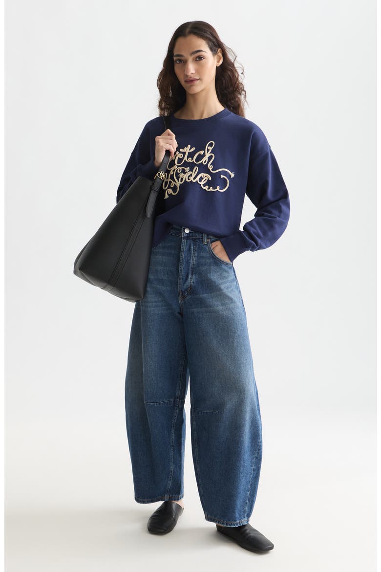 Ribbon Embroidered Logo Sweatshirt, Alternate, color, PEACOAT