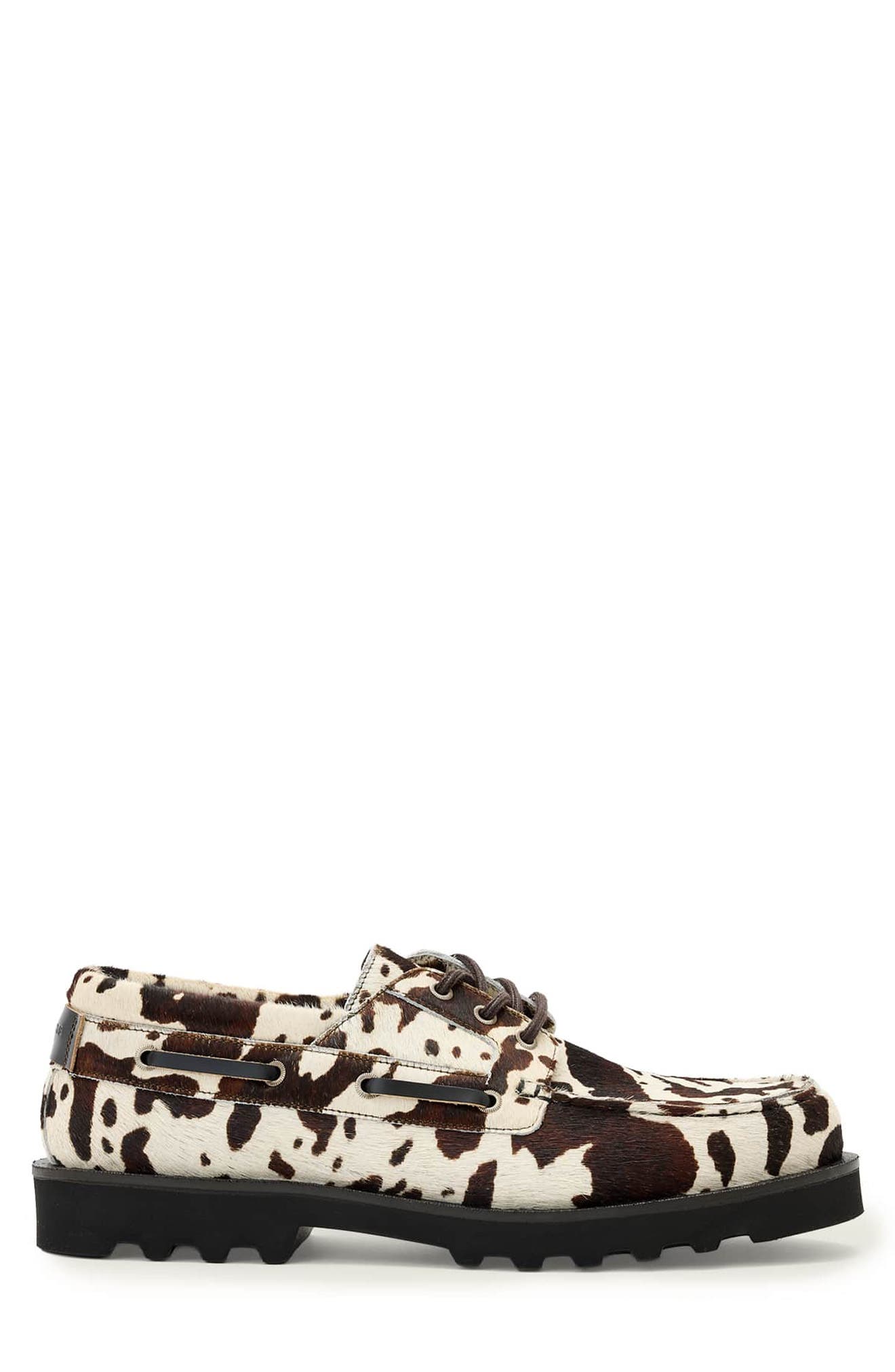 AllSaints Skiff Genuine Calf Hair Boat Shoe, Alternate, color, Brown/ Off White Calf Hair