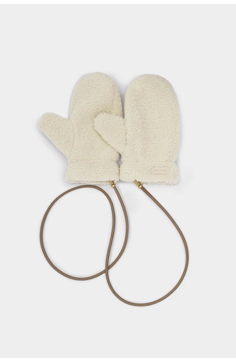 Katie Loxton Teddy Mittens with Cord in Cream, Main, color, 