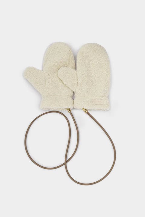 Teddy Mittens with Cord in Cream