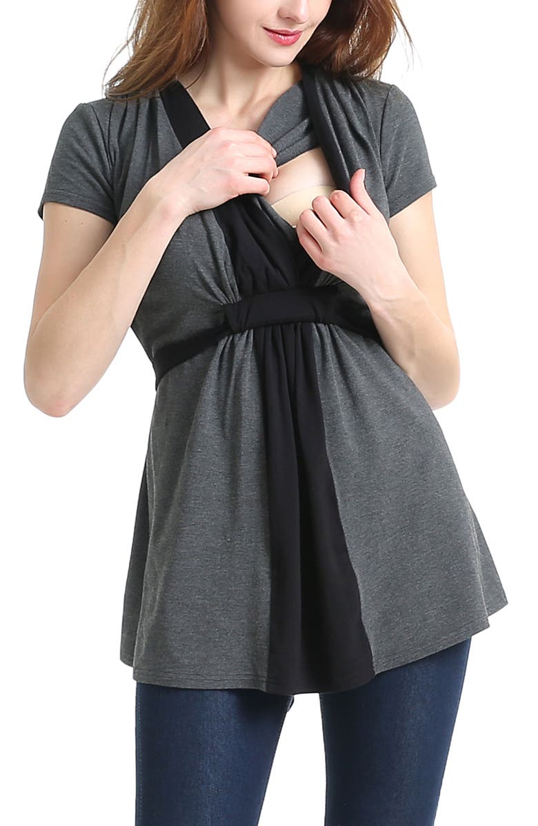 Kimi & Kai Maternity Colorblock Nursing Top, Alternate, color, Gray