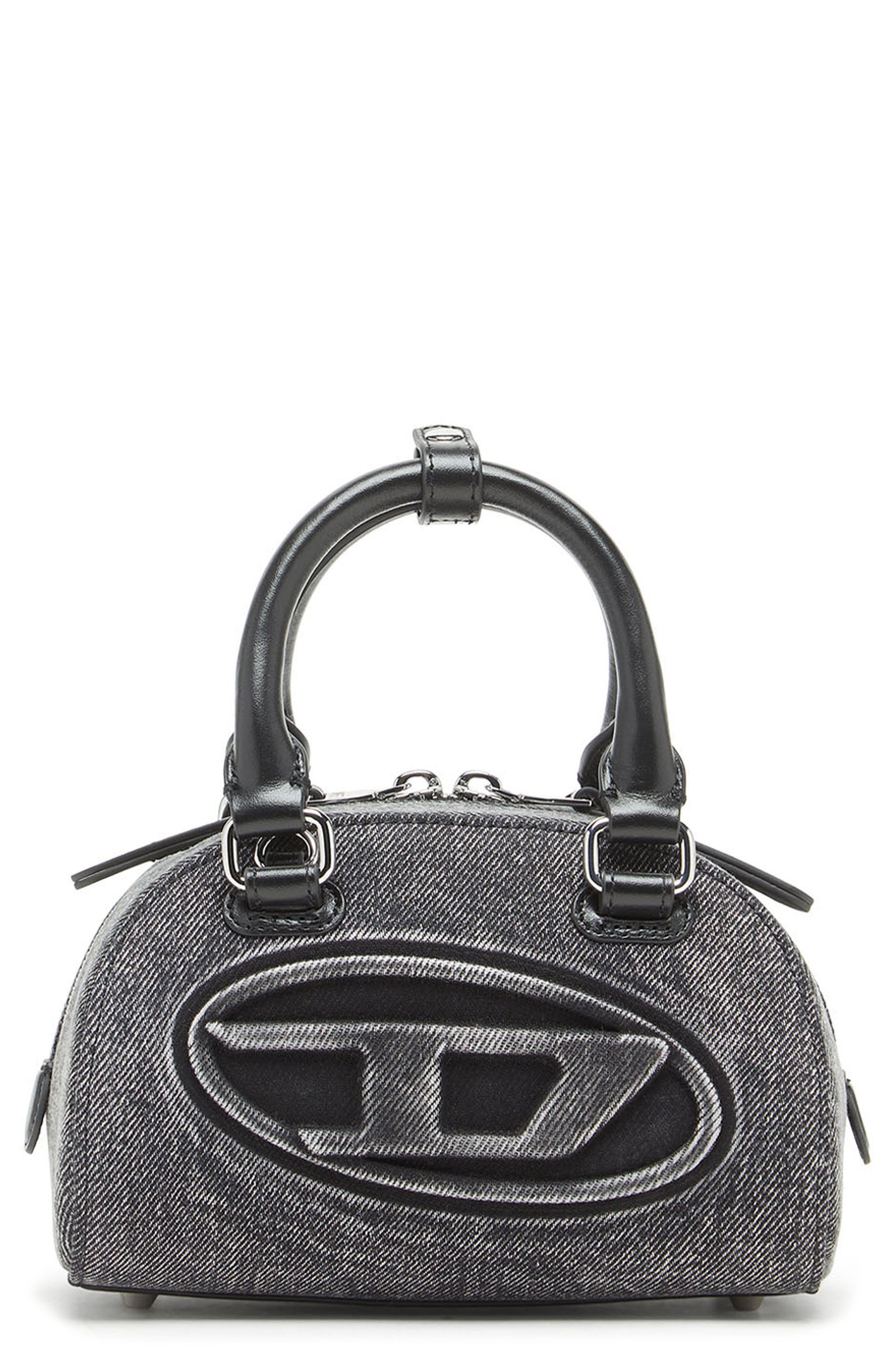 DIESEL<sup>®</sup> Mini 1DR Dome Denim Bowling Bag, Main, color, Black