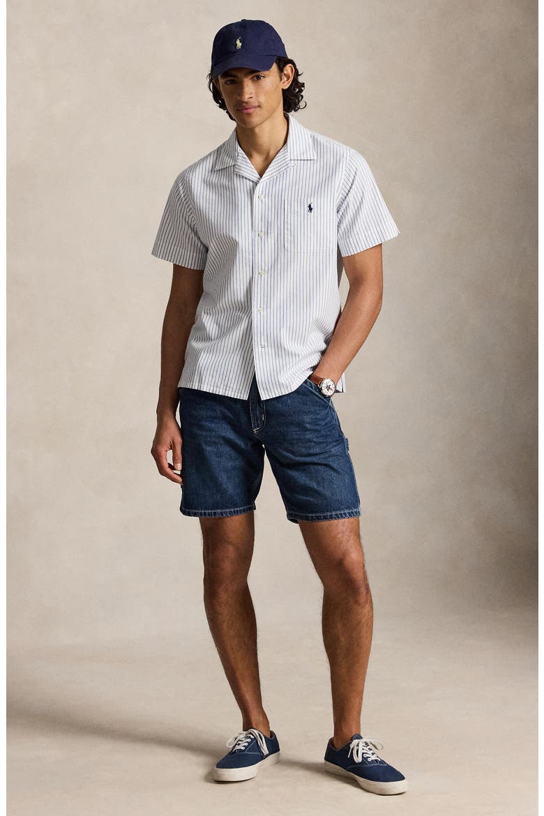 Classic Fit Stripe Cotton Oxford Cloth Camp Shirt, Alternate, color, WHITE ROYAL
