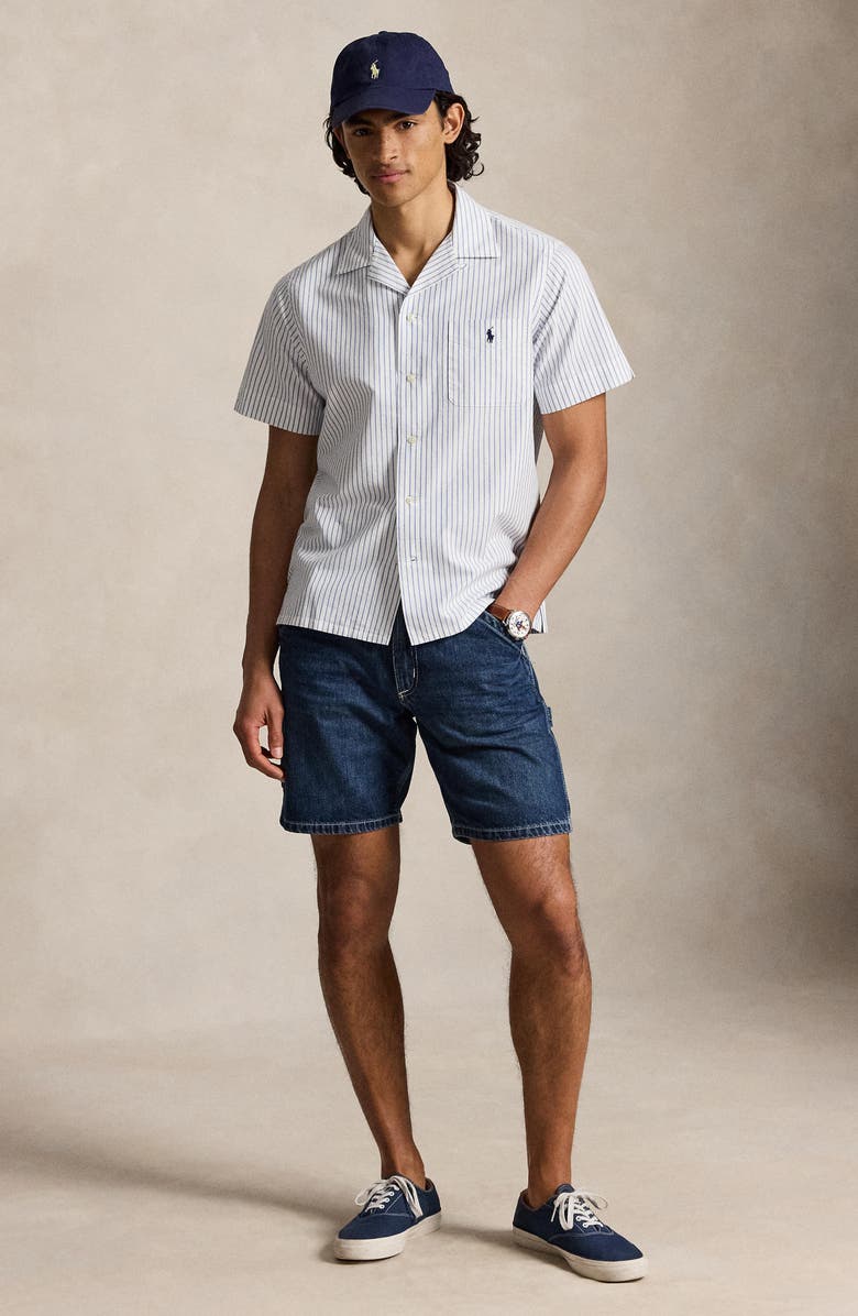 Polo Ralph Lauren Classic Fit Stripe Cotton Oxford Cloth Camp Shirt, Alternate, color, White Royal