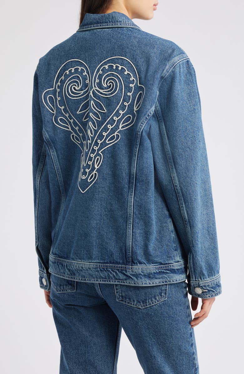 FARM Rio Cornely Embroidered Denim Jacket, Alternate, color, Denim