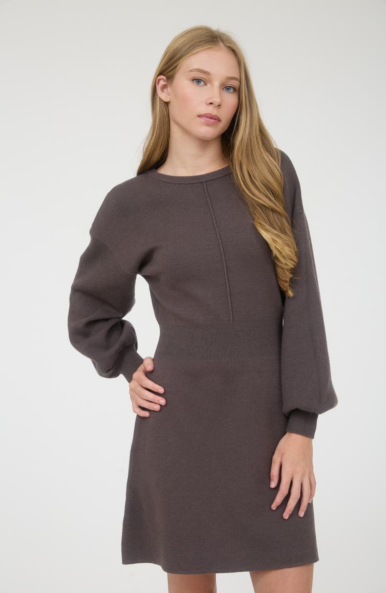 AUGUST SKY Tie Back Long Sleeve Minidress, Alternate, color, Charcoal