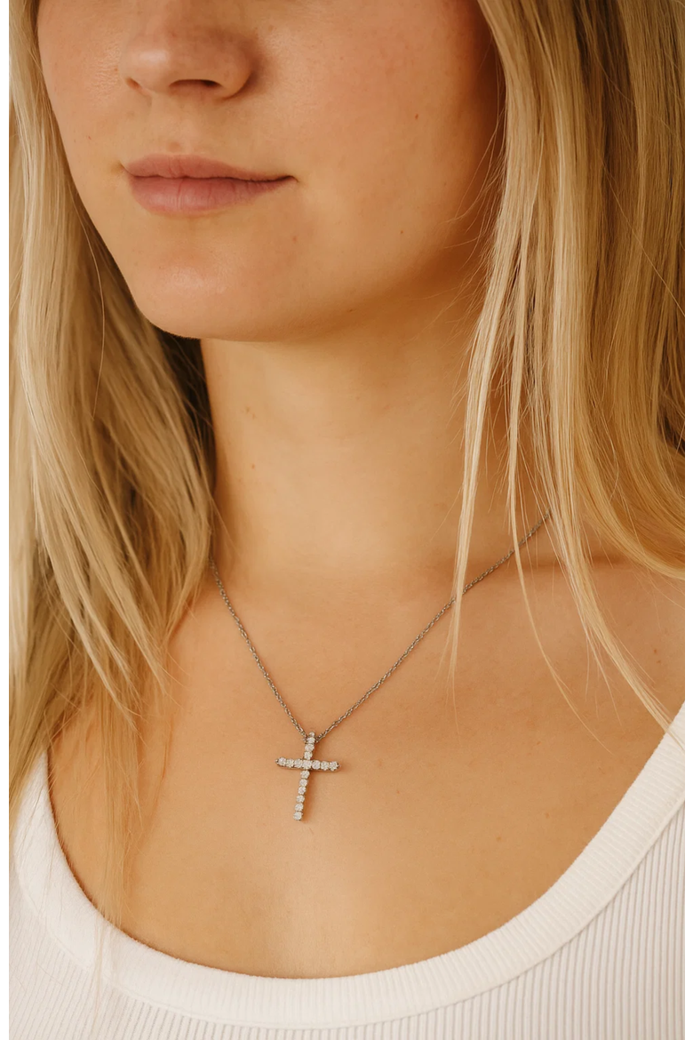 Timeless Grace CZ Cross Pendant Necklace, Alternate, color, Silver