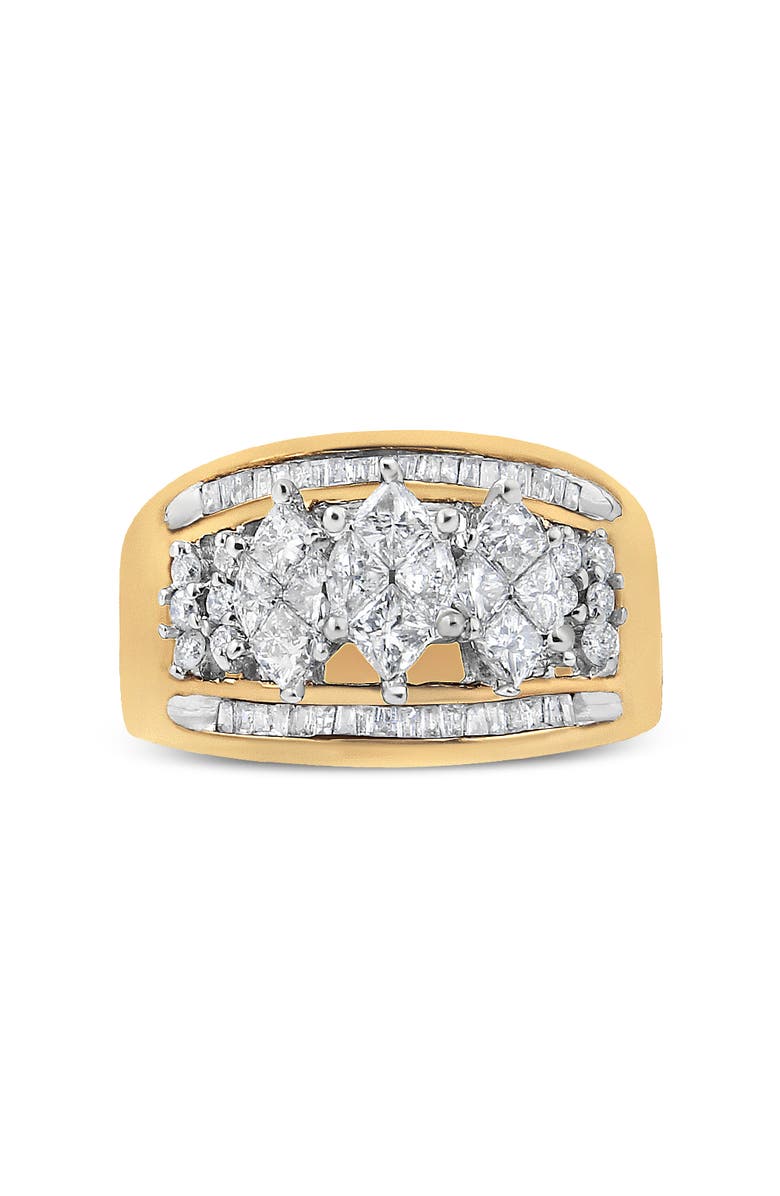 Haus of Brilliance 10K Gold 1 1/2 Cttw Pear Shaped 3 Stone Style Diamond Ring Band, Alternate, color, Yellow