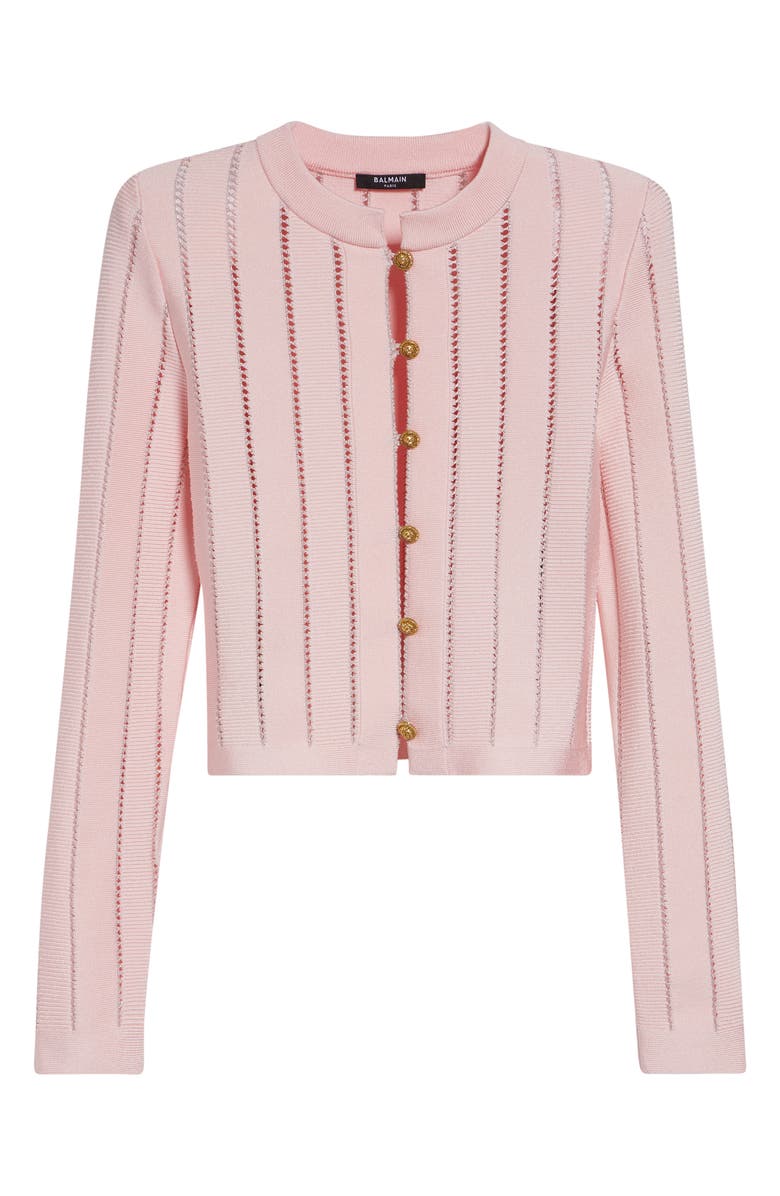 Balmain Metallic Open Stitch Cardigan, Main, color, 4Hq Pink