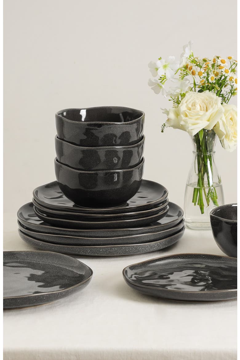 Mirella Stoneware 12-Piece Dinnerware Set, Alternate, color, Charcoal