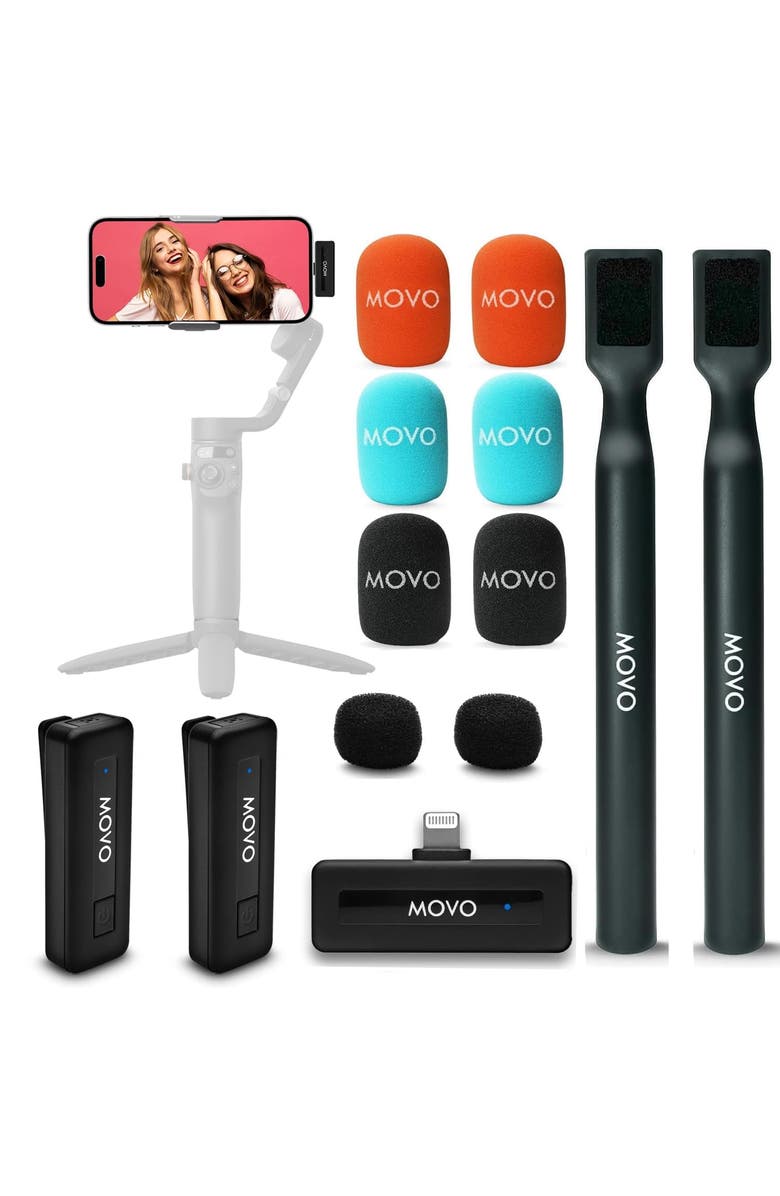 MOVO Wireless Mini DI Duo Dual Ultra Compact Wireless Lavalier Microphones for iPhone with Handheld Adapter, Main, color, Black