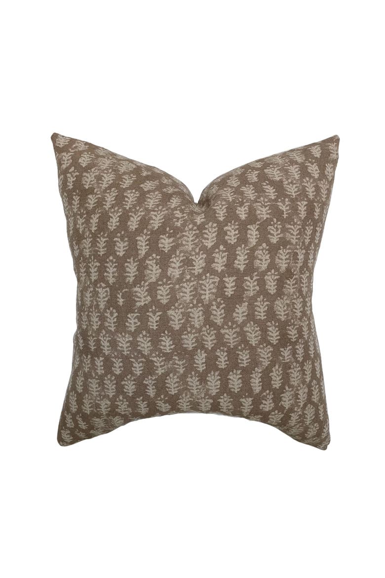 Andie Warm Brown Floral Handblock Pillow Cover, Main, color, Java Brown