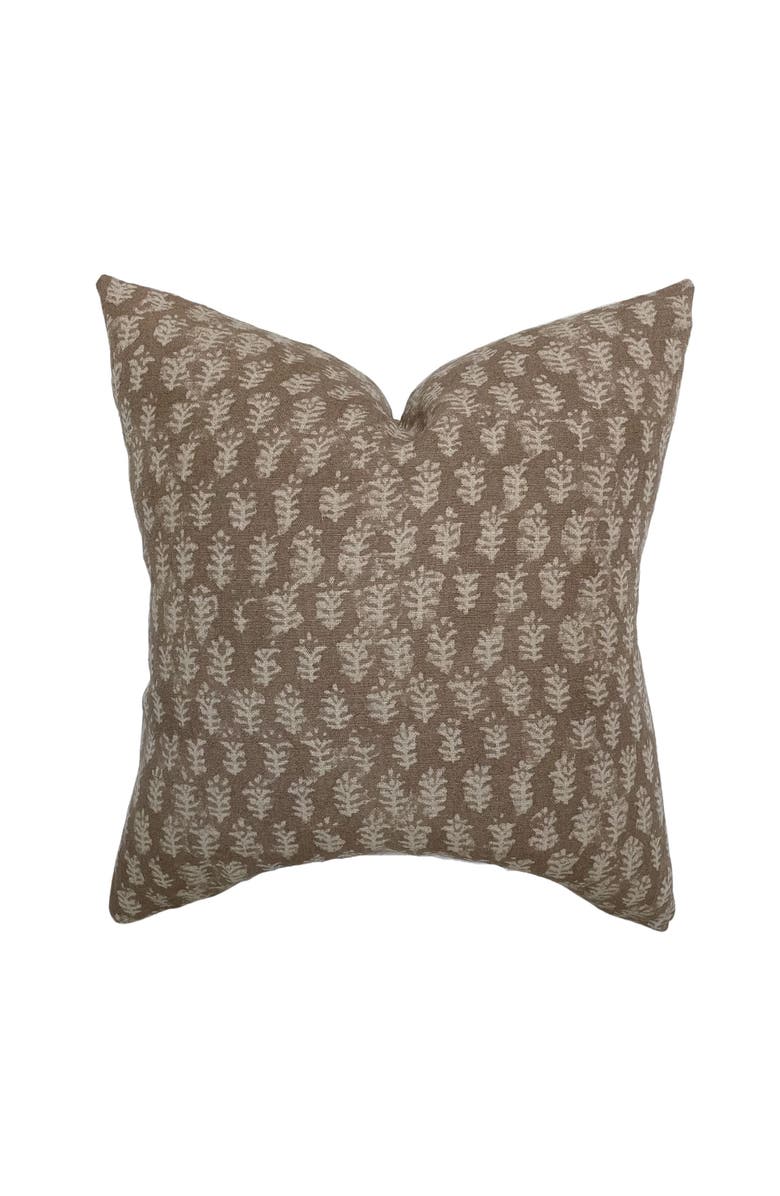 Linen & James Andie Warm Brown Floral Handblock Pillow Cover, Main, color, Java Brown