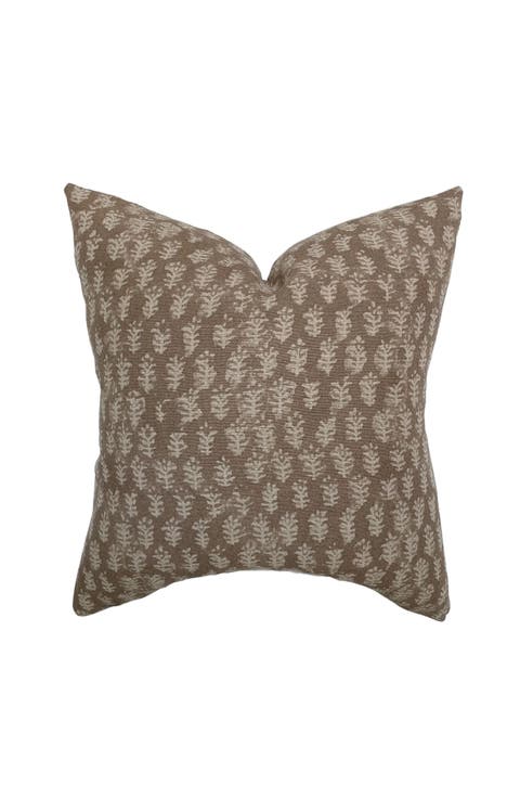 Andie Warm Brown Floral Handblock Pillow Cover