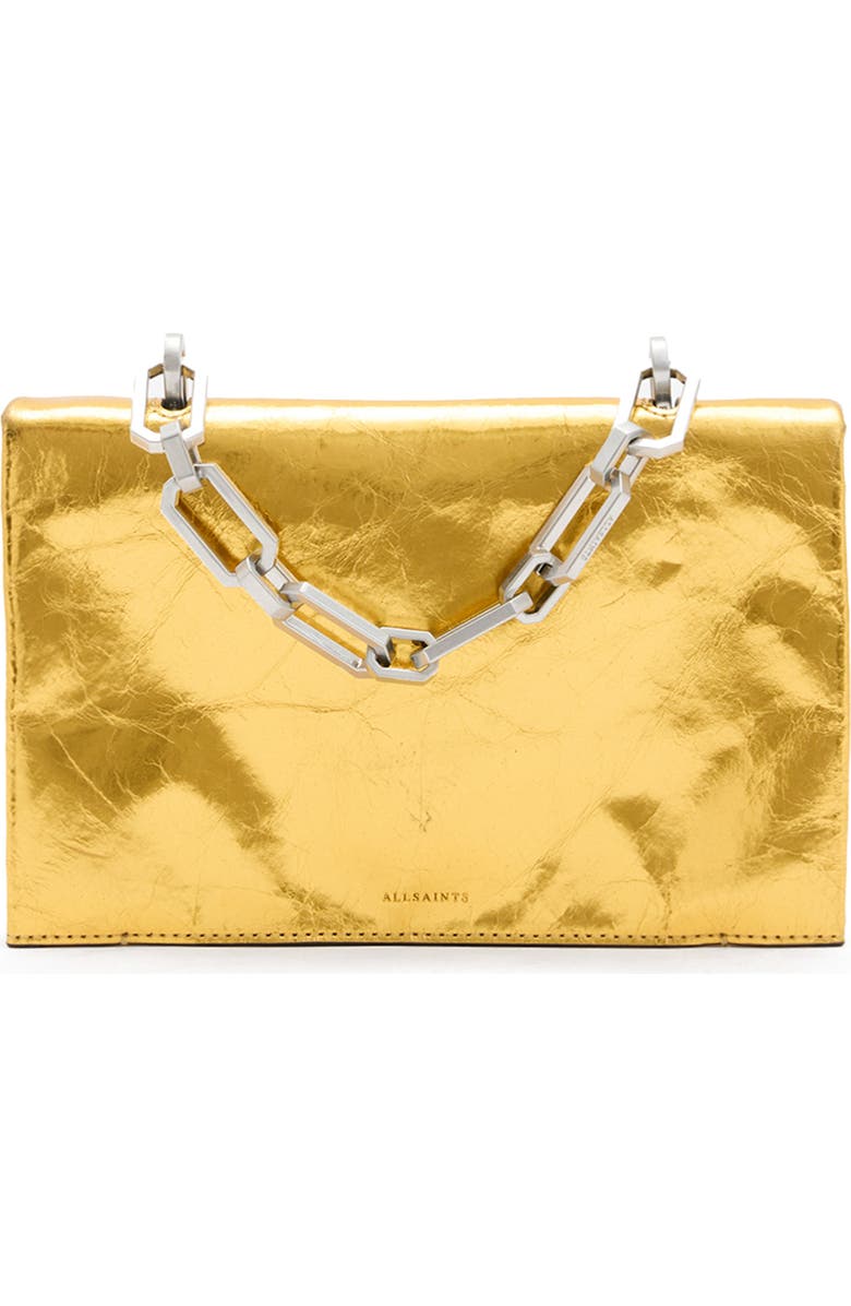 AllSaints Yua Leather Clutch, Main, color, Warm Gold
