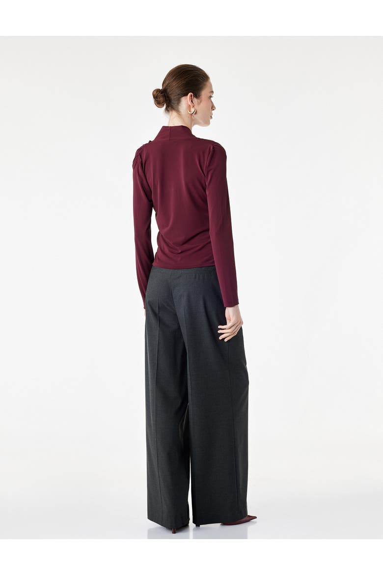 Long Sleeve Cowl Neck Tie Front Top, Alternate, color, BORDEUX