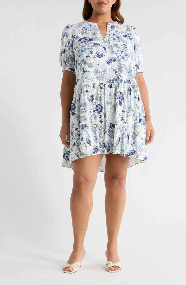SUGARLIPS Wrenley Floral Print Minidress, Main, color, White-Blues